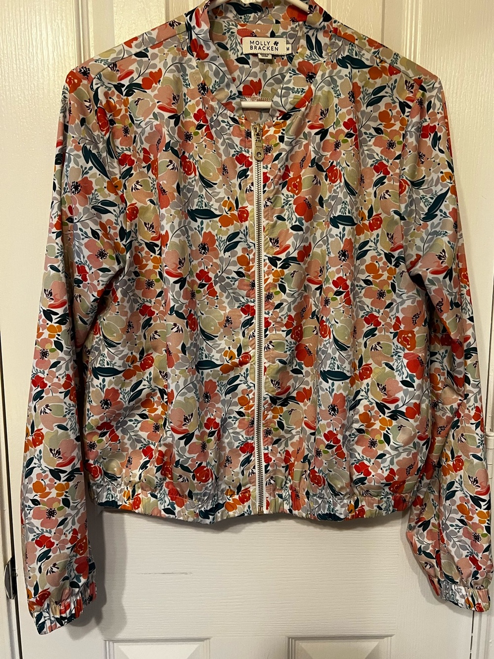Molly Bracken Floral Bomber Jacket in Pink, Red, Green, Cream, Size M
